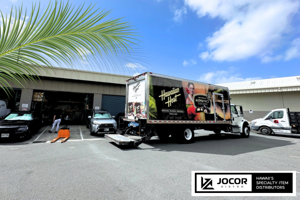 A Hawaiian macadamia chocolate company in front of a 3pl warehouse on Oahu.